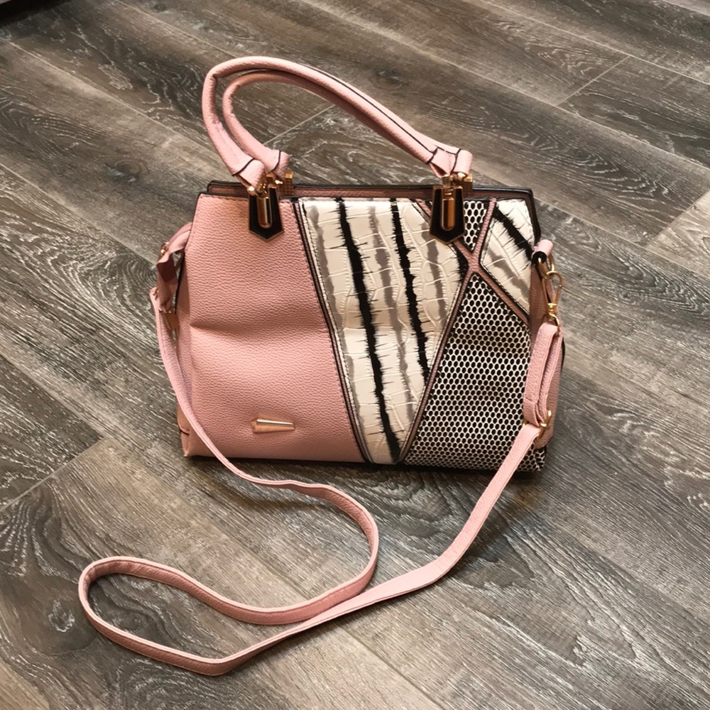 Pink, Black & White Striped Handbag - Picture 7 of 10